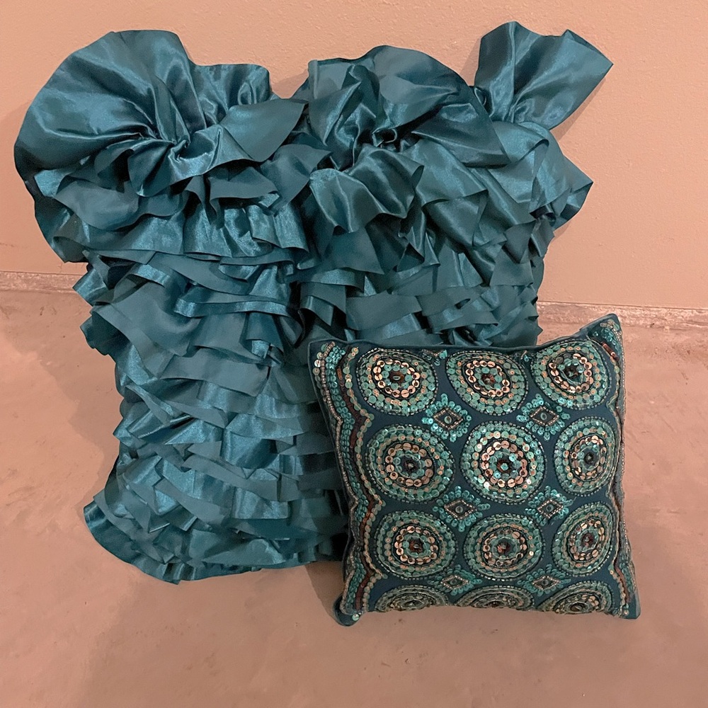 Blue Bejweled Accent Pillow